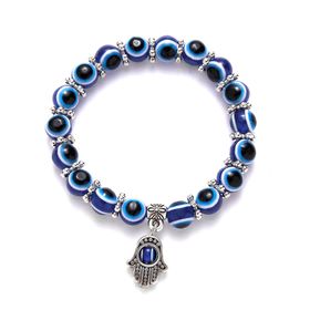 Stylish Evil Eye Hamsa Blue Beaded Charm Stretch Bracelet - Unisex ...