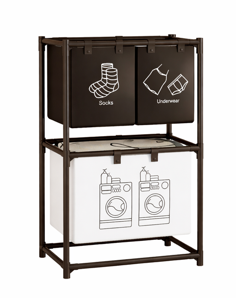 2-Tier 3-Compartment Laundry Sorter &amp; Organizer Stand