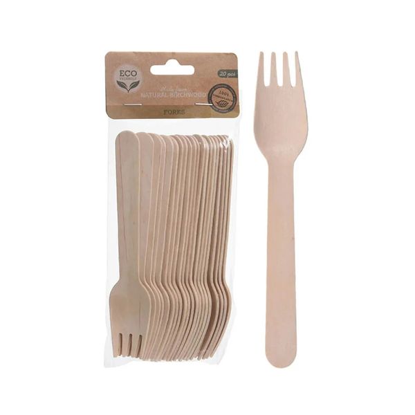 ECO Birchwood Fork Set - 20-Piece Biodegradable Cutlery