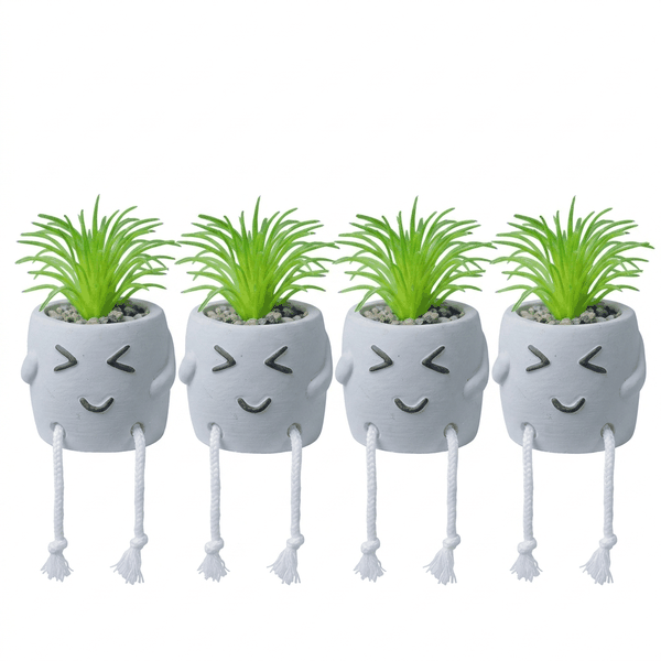 4 Piece Plastic Artificial Succulent Plant Ornaments - Grey and Green
