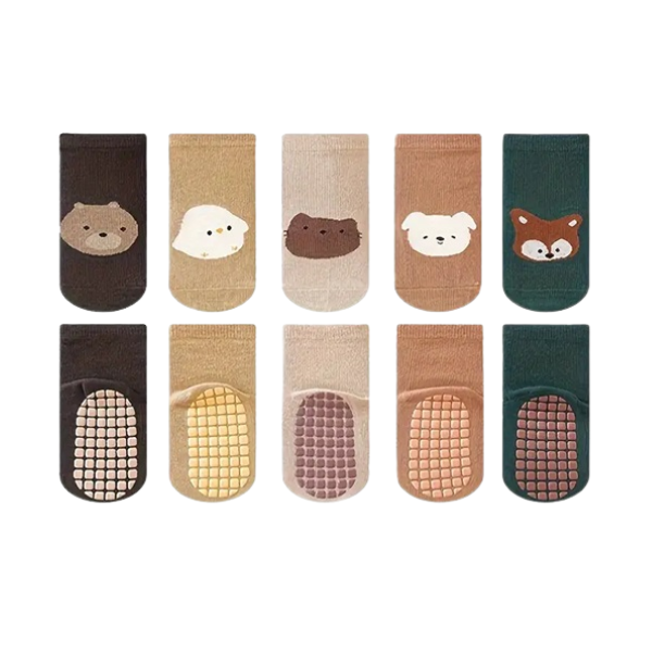 5-Pack Animal-themed Adorable Anti-slip Kids Socks