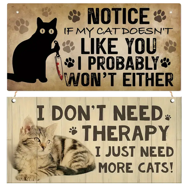 Cat Owners Wooden Wall Sign - Dual Pack - Cat Lovers Gift Bundle - WS2