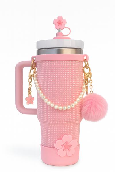 1.2L Double-Wall Sparkly/Shiny Flask+7pce Accessories,2 Straws &amp;straw-brush