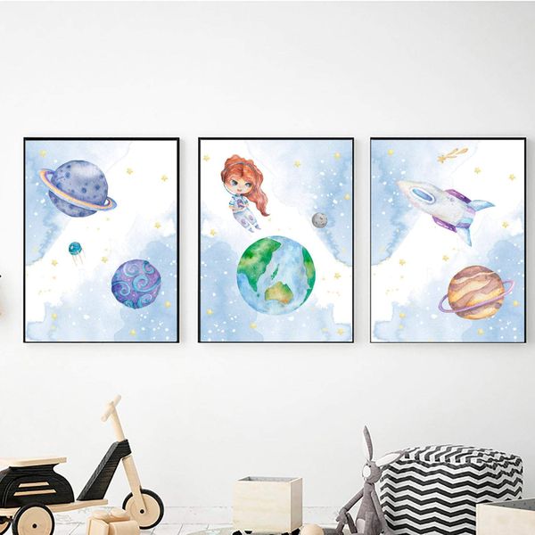 Little Lady Astronaut - A2 - Canvas (3.5cm ) -Set Of 3