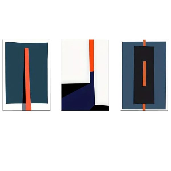 Canvas-Art-3 Pieces Royal Blue &amp; Orange Geomatric Fine Abstract Wall Art