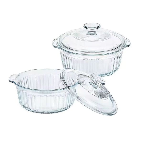 2-piece Heat-Resistant Glass Cooking Pot with Lid