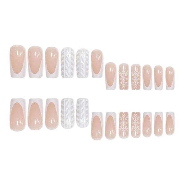 24pcs Christmas White Snowflake Medium Coffin Style Press On Nails