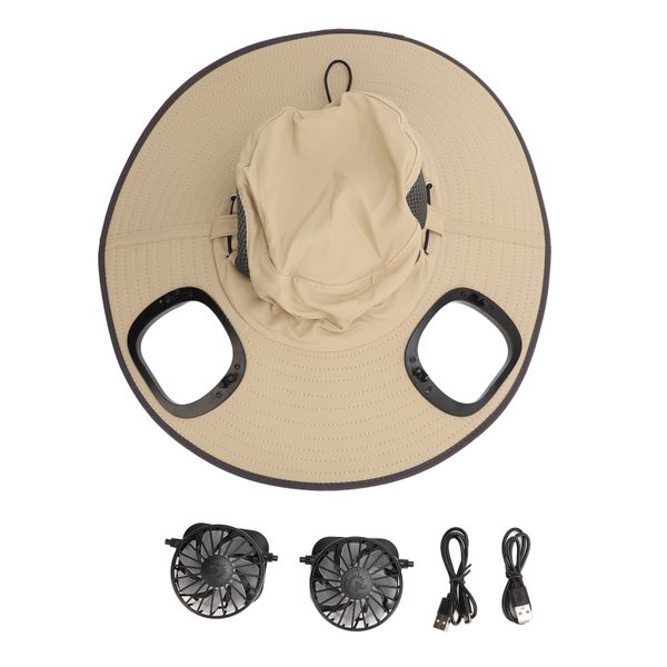 Khaki Detachable Dual Solar Fan Hat