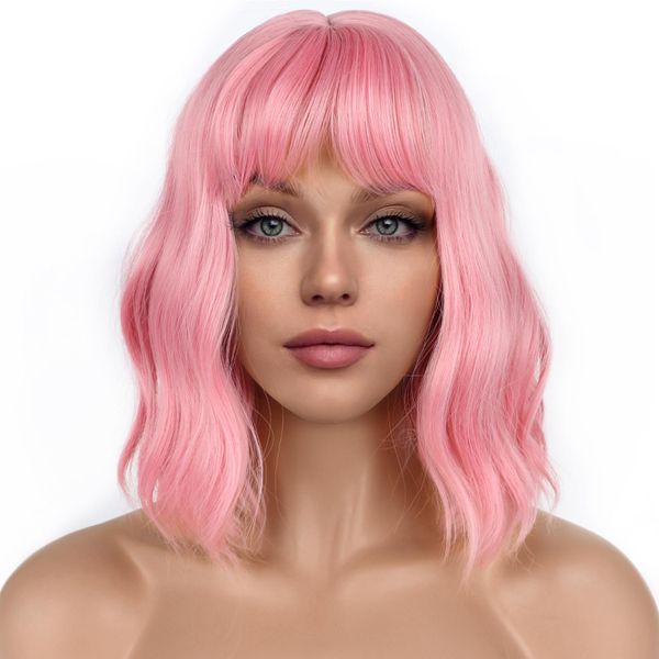 Wavy Short Curly Hair, Wig, Full Head Covering with Bangs