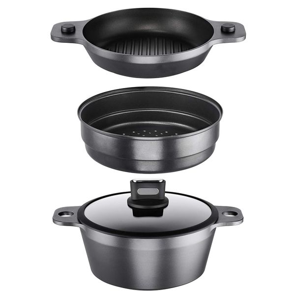 ROHE Set: Pan/Saucepan + Pot + Colander/Steamer + Lid - "PePe" Multi-Pot