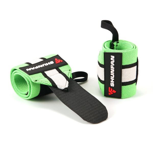 Shunfan Wrist Wraps/Straps For Weightlifting - Set of 2 - Green/White