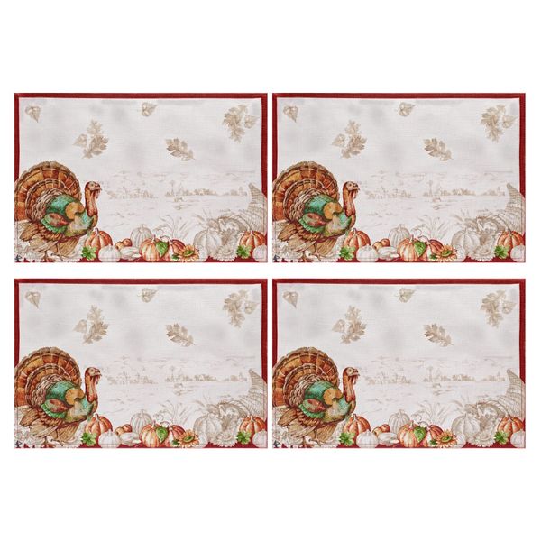 Fashions Holiday Turkey Bordered Fall Placemats, Seasonal Dining Placemats