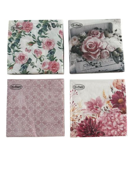 4 Packs Pink and White Serviettes