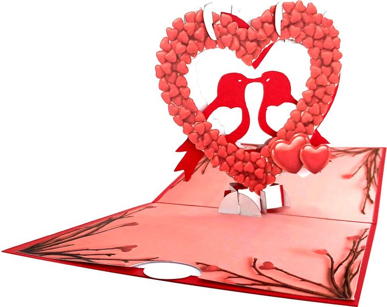 Lovebirds In Hearts - 3D Pop-Up Greetings Card - Pop-Up Love