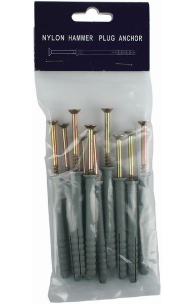 Nail In Nylon Anchor Plug 8x80mm - Pack of 10 - Grey