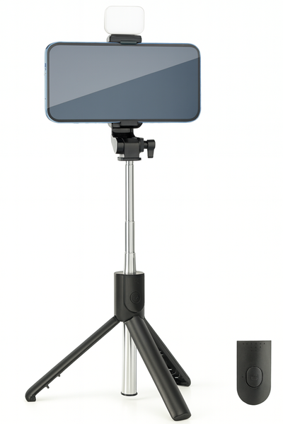 Selfie Stick Tripod 71cm Stainless Steel -Bluetooth Remote + LED Fill Light