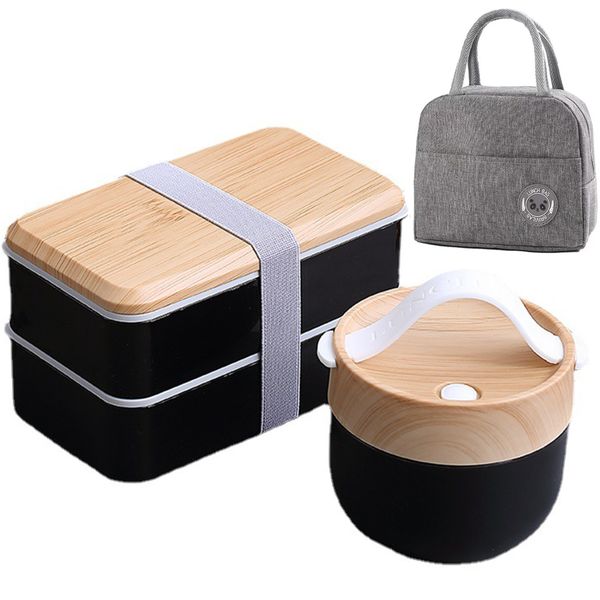 Lunch Box with Soup Bowl and Thermal Bag 2-Layer Stackable Bento Lunch Box