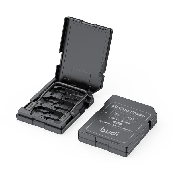 Budi USB-C 3.0 SD/TF Card Reader, 65W Type-C Cable, 4 SD&amp;8 TF Slots Adapter