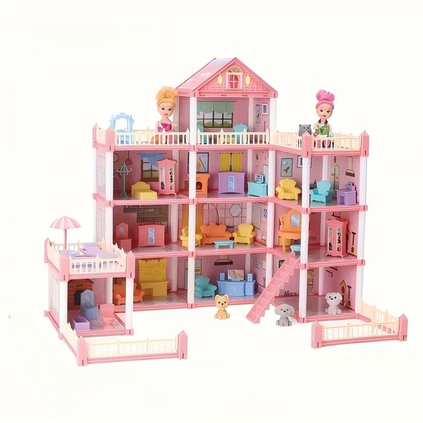 Luxurious 4-Story Dollhouse Toy Set for Girls