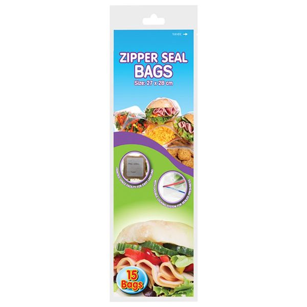 Zipper Seal - Disposable Bag - 15 Piece - 27 x 28cm