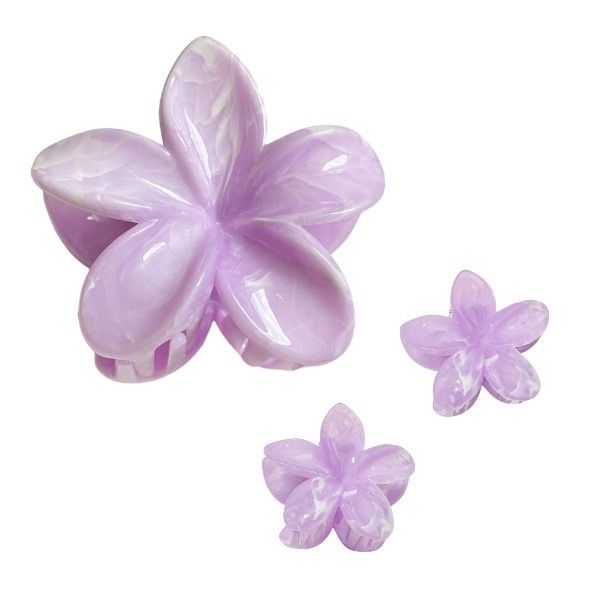 3 Piece - Multistyle Hibiscus Flower Claw Clip Set With Glossy Finish