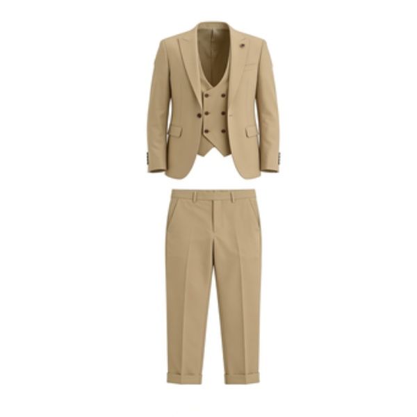 Men's Formal Slim Fit 3-Piece Suit Set Khaki - Lively