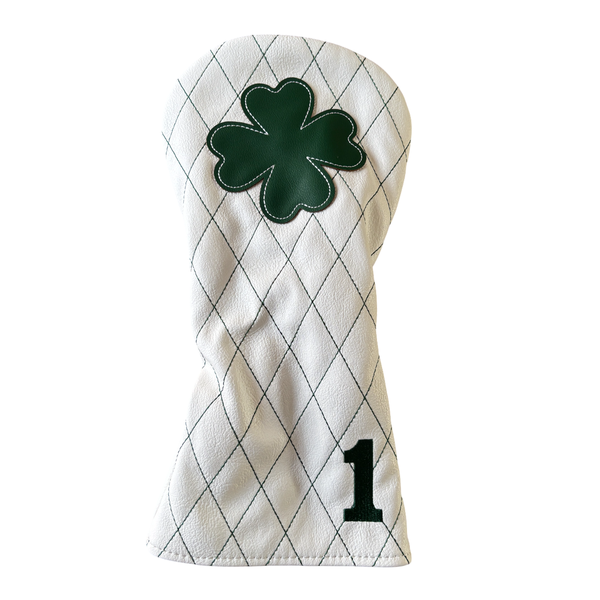 Four Leaf Clover White PU Leather Driver Golf Club Head Cover