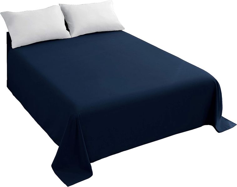 SAER Cotton Blend Navy Blue Flat Bed Sheet - Single