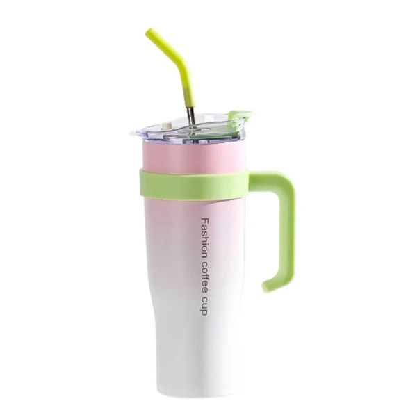 1.2L Tumbler Stainless Steel Vacuum Mug Cup with Handle,Lid&amp;Straw-Gradient