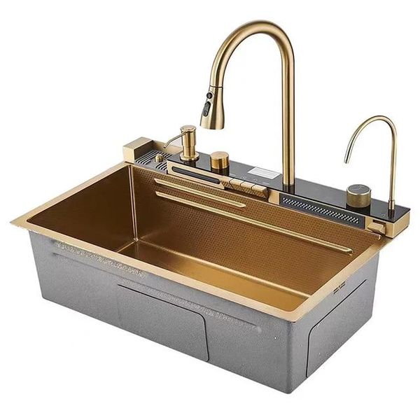 Gold Multifunctional Complete Kitchen Sink with LED Display Piano Switches