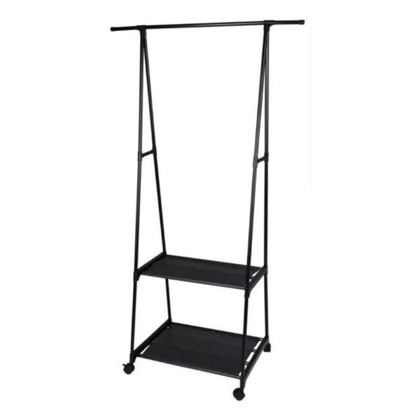 Clothing Rack with 2 Shelves &amp; 4 Wheels - Metal Garment Hanger Rail