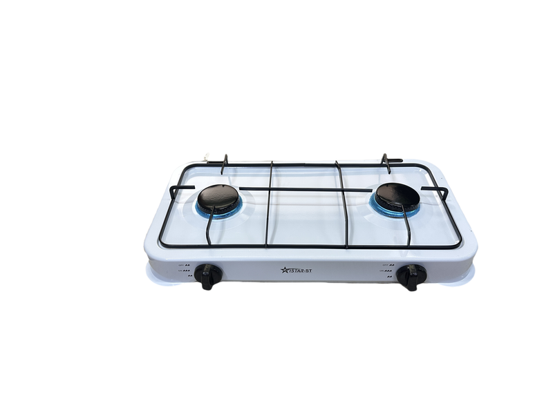 White double headed uncovered gas stove, small household gas stove