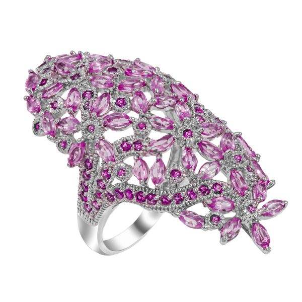 DoubleW-Jewels Long Natural Rhodolite Garnet Sterling Silver Ring