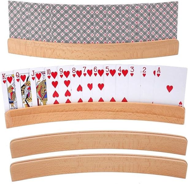 4 Pack Wooden Playing Card Holder, Stable Game Card Trays Rack for Elderly