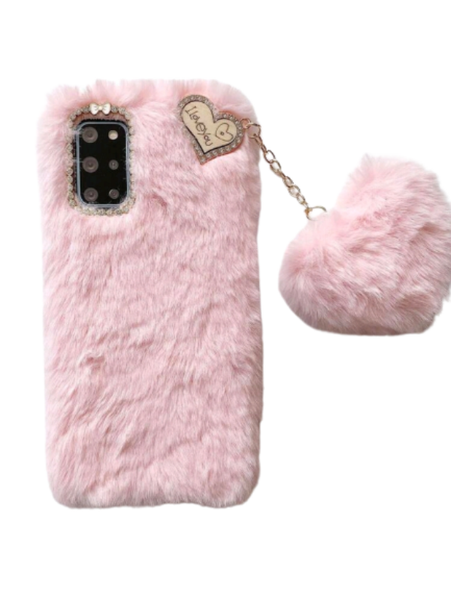 Plush Phone Case With Heart Decor Compatible with iPhone