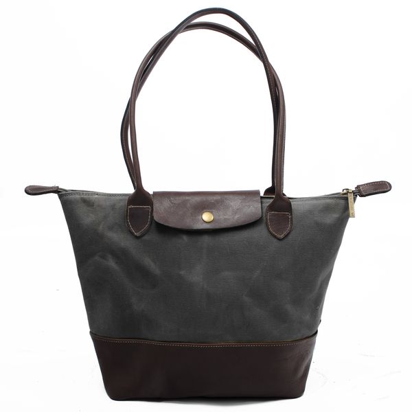 Genuine Leather &amp; Real Waxed Canvas Tote - Leather Bottom