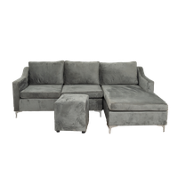 Aries 3 Seater Sofa / Couch with Daybed - Grey Velvet