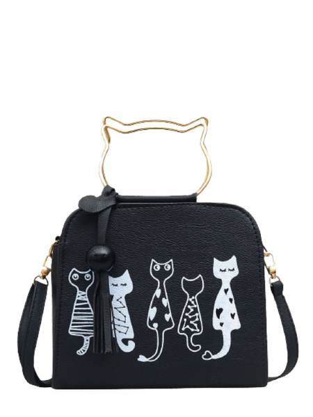 Women Mini Small Square Pack Shoulder Bag Cartoon Print With Cat Ear Handle