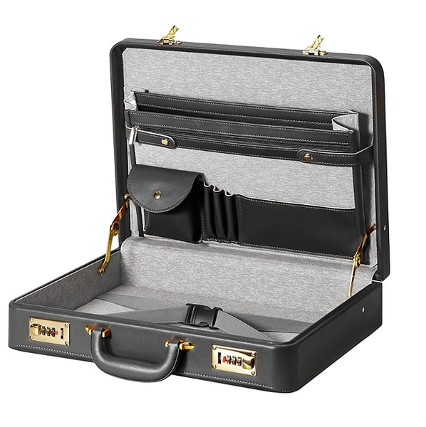 Laptop Briefcase Bag PU Leather Business Case with Lock Mens Attache case