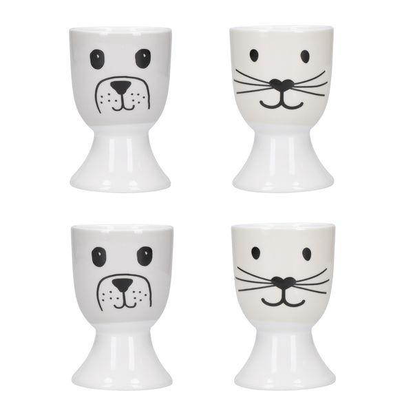 KitchenCraft Cat and Dog Egg Cups, Set of 4