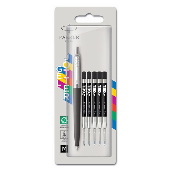 Parker Jotter WOW Pack - Ballpoint Pen Medium Black Ink + Refills - Black