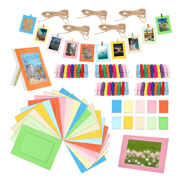 Colorful Paper Photo Frames Set, Hanging Photo Display Frames