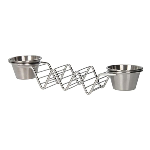 Stainless Steel Taco Holder with 2 Sauce Bowls