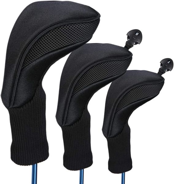 Golf Club Head Covers 3PCS Black Irons Driver 1 3 5 Golf Headcover