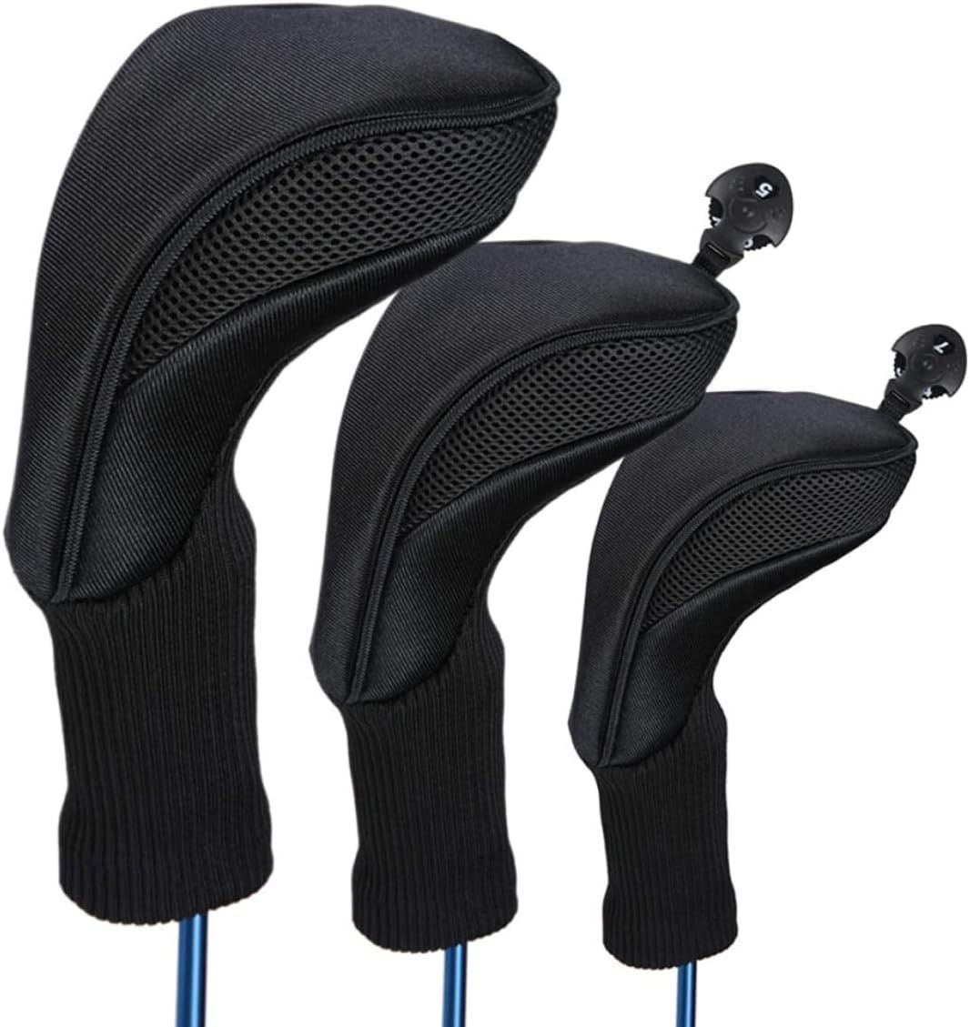 Golf Club Head Covers 3PCS Black Irons Driver 1 3 5 Golf Headcover