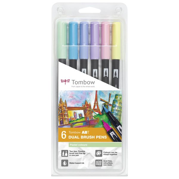 Tombow ABT Dual Brush Pens - Pastel Colours - 6 Pack