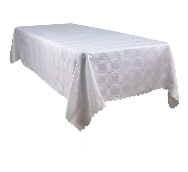 Elegant Table Cloth Block Design Print 1.5m X 2.5m - White