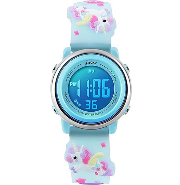 Kids Watches Sports Waterproof 3D Cute Cartoon Digital 7 Color Lights(blue)