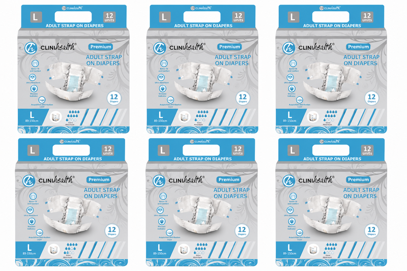 6 x Clinihealth Strap On Diapers Large