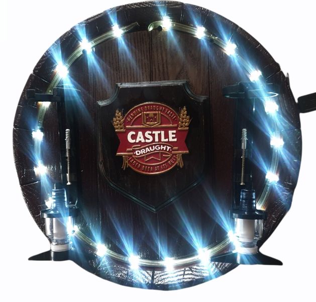 Castle Draught Led Round Barrel 2 x optic Liquor Dispenser